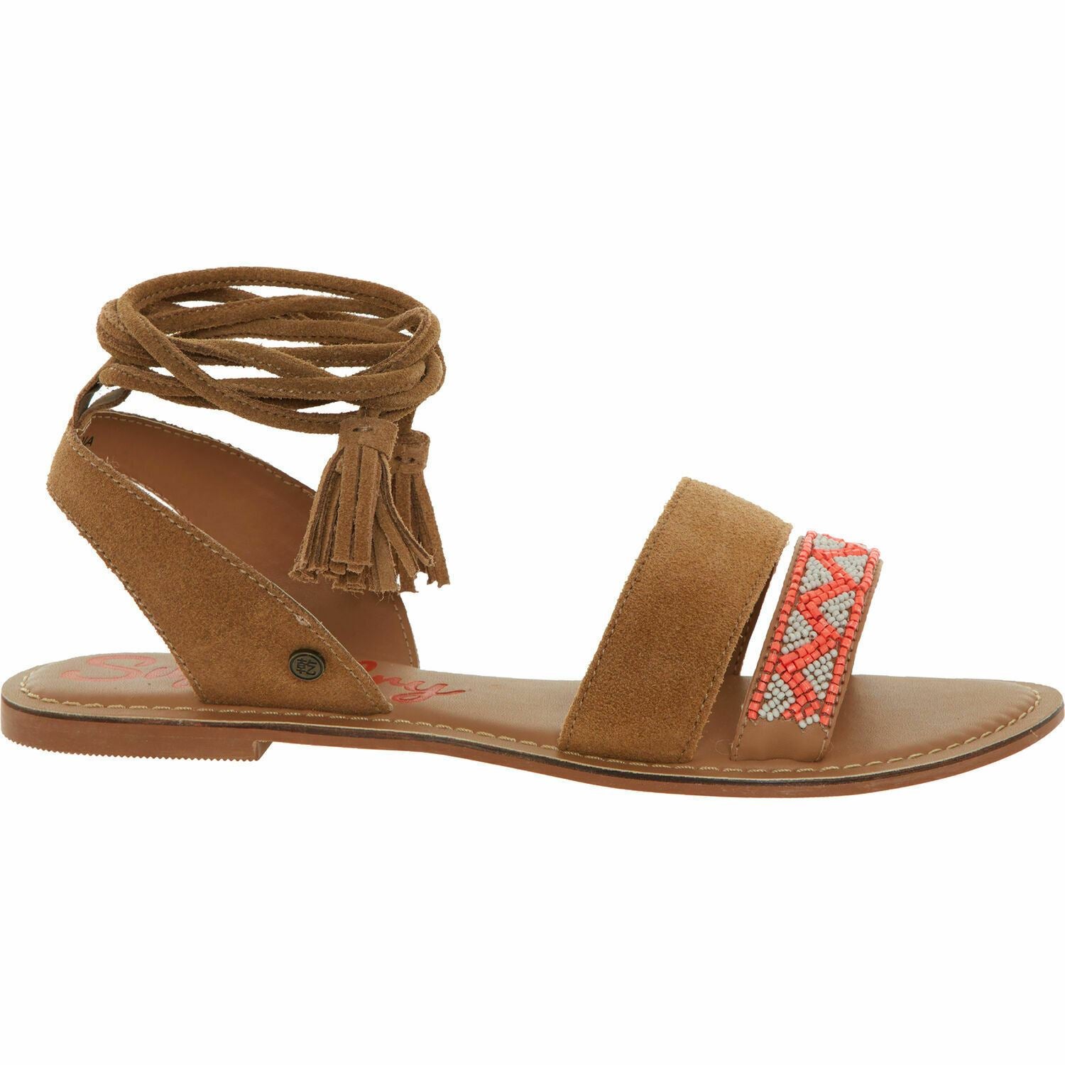 SUPERDRY Women's TALAIA Suede Leather Sandals Tan/Fluro Coral UK 6 / EU 39