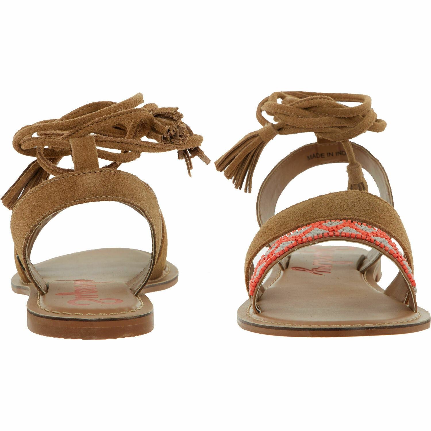 SUPERDRY Women's TALAIA Suede Leather Sandals Tan/Fluro Coral UK 6 / EU 39