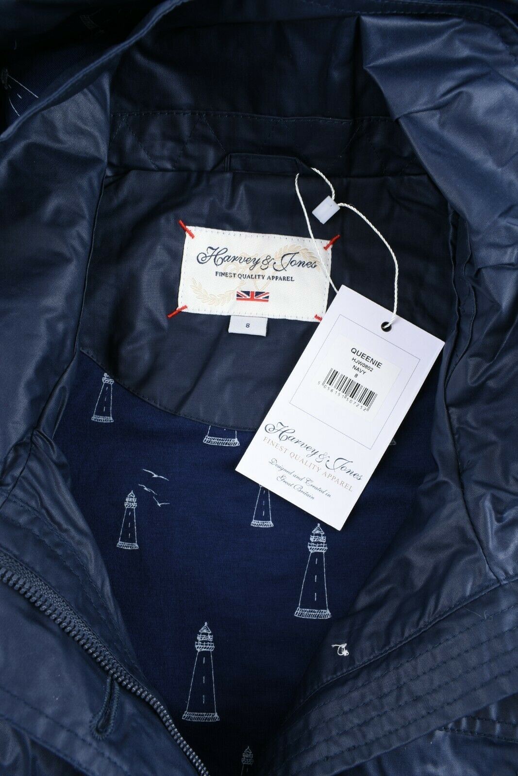 HARVEY & JONES Women's QUEENIE Navy Blue Hooded Parka Jacket, size UK 8