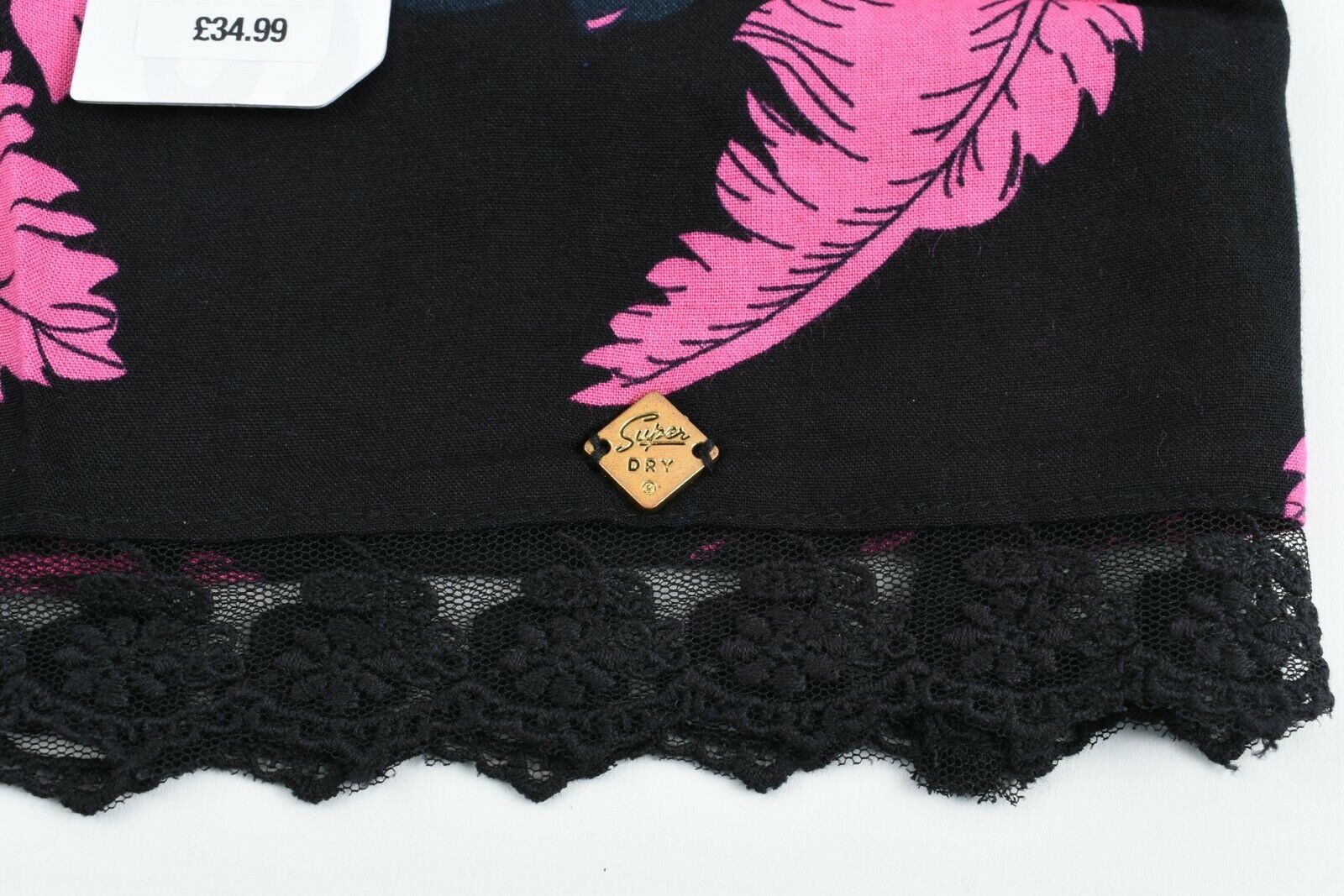 SUPERDRY Women's SERENA DITSY Skirt, Black/Pink Palm Leaf Print, size S / UK 10