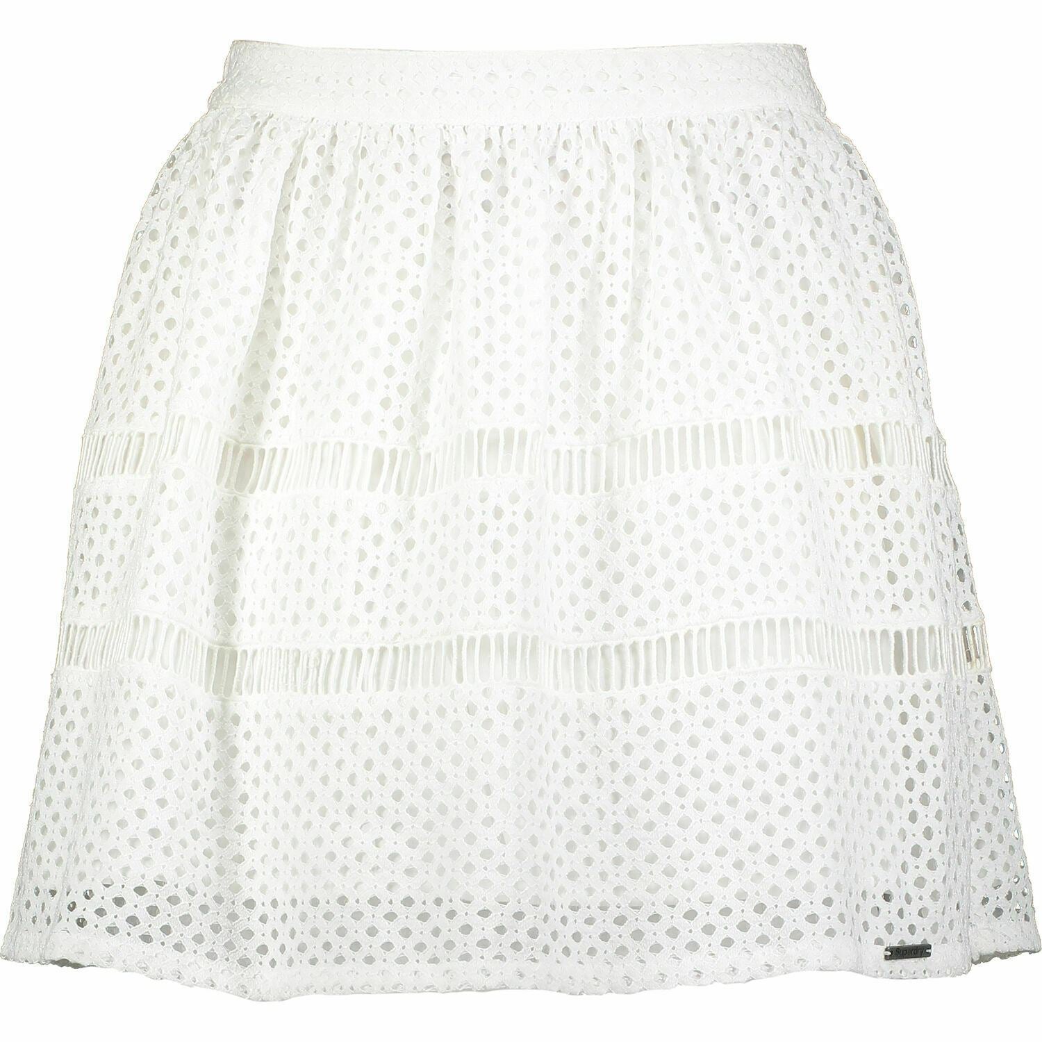 SUPERDRY Women's Geo Lace Mix Skater Skirt, Optic White, size S / UK 10