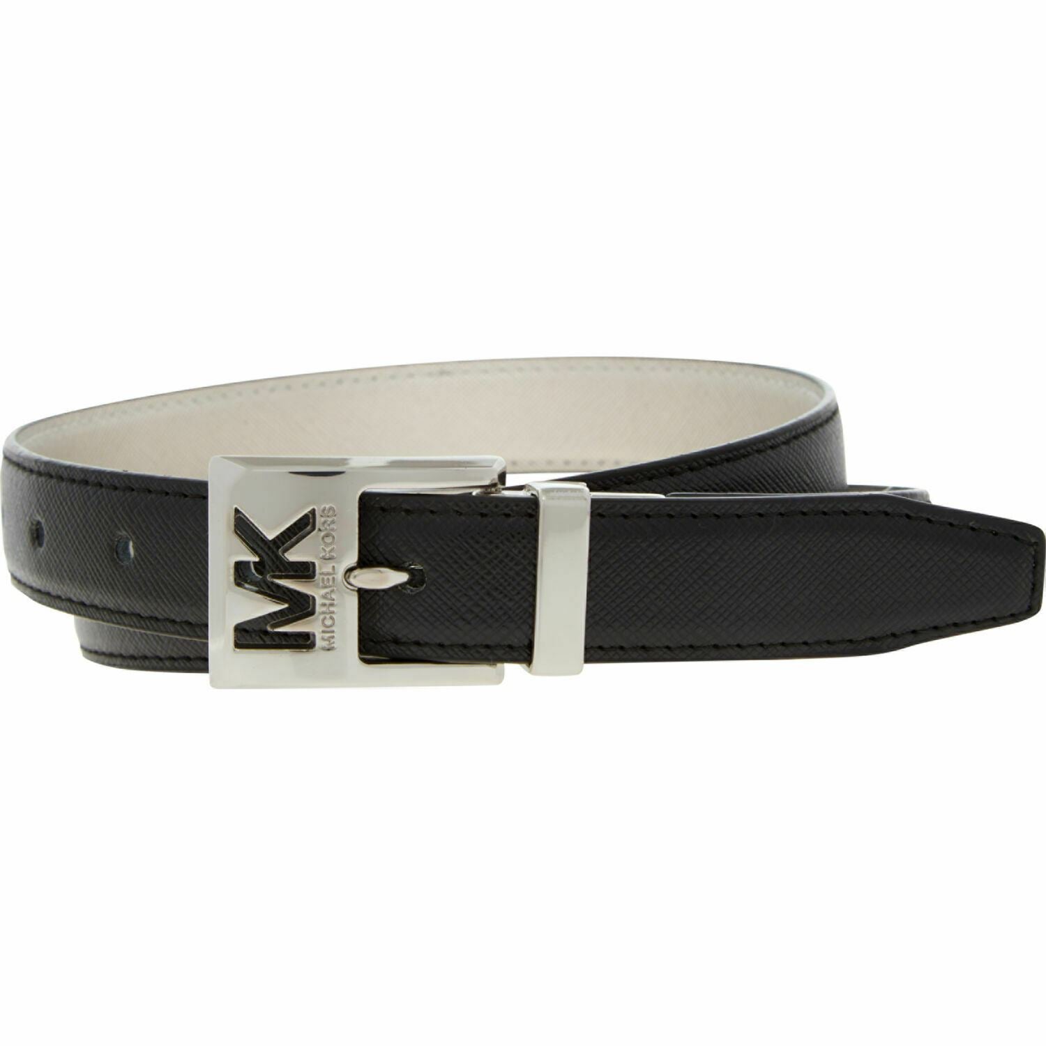 MICHAEL KORS Women's Reversible Monogram Belt, Black/Silver, 1" wide, size M