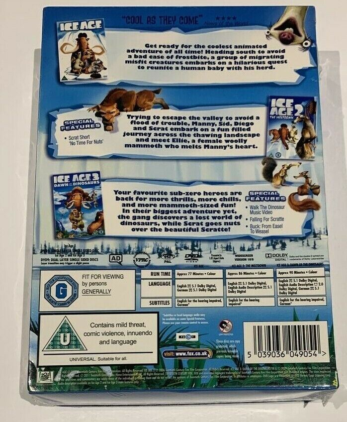 Ice Age Trilogy: DVD Movies 1, 2 & 3 - Sealed  Region 2 UK