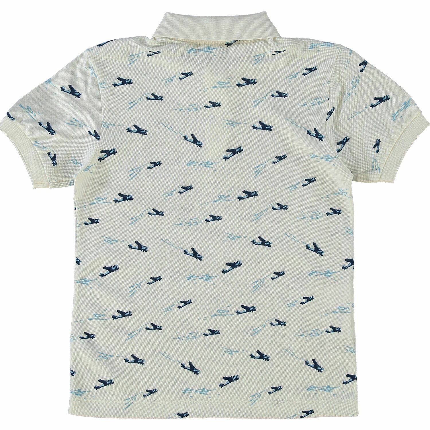 LACOSTE Boys' Kids' Linen Blend Polo Shirt, White/Blue Aeroplane Print, 10 years