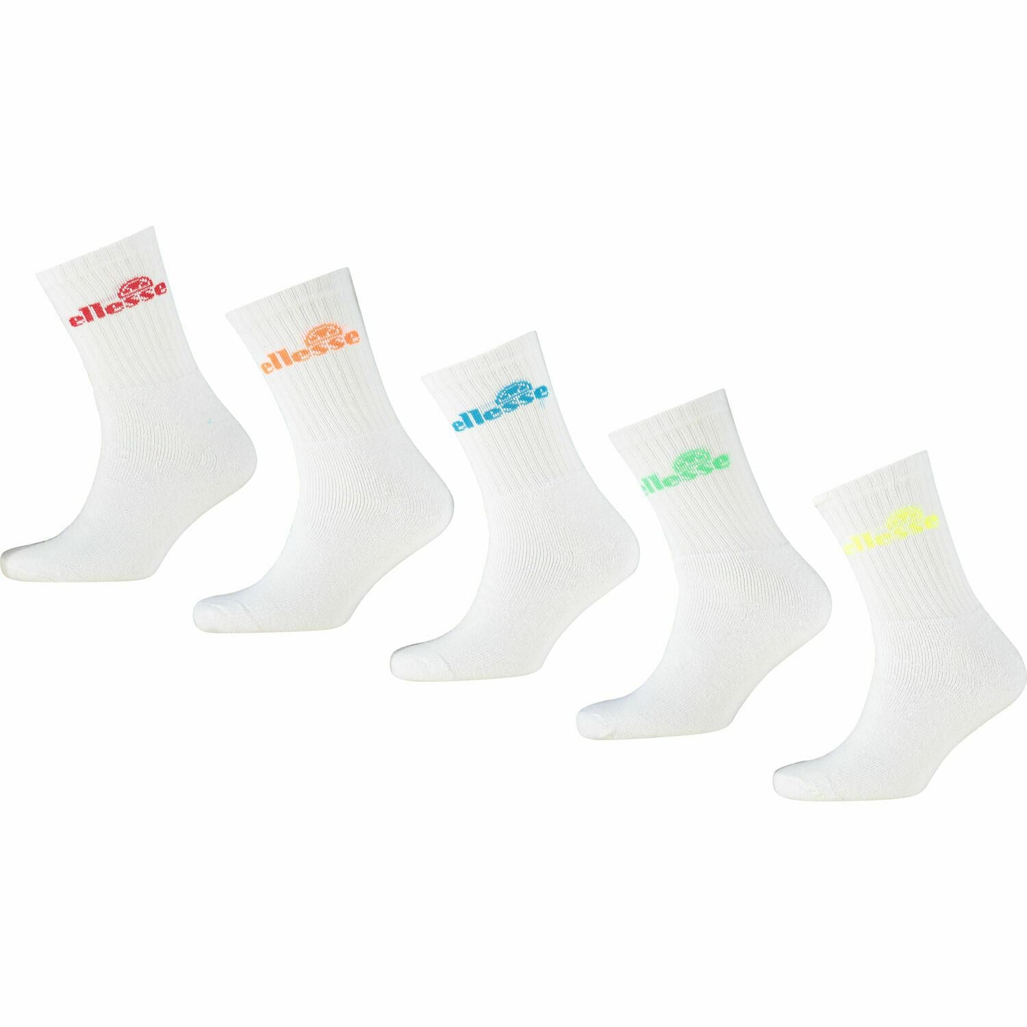 ELLESSE Men's 5-pack Sport Performance Crew Socks, White, UK 6-8.5