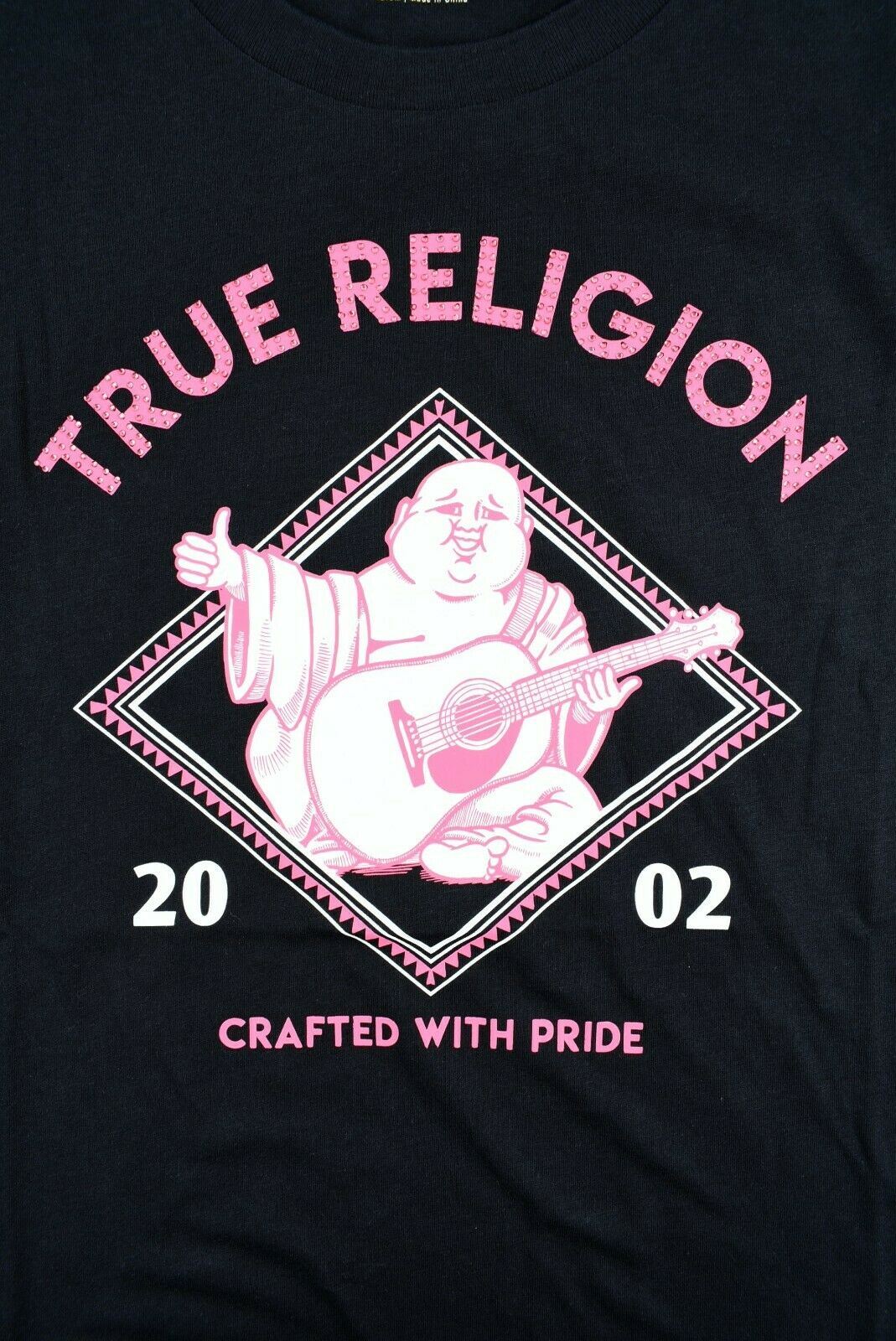 TRUE RELIGION Women's Short Sleeve Black & Pink Buddha Print T-Shirt Top, size M