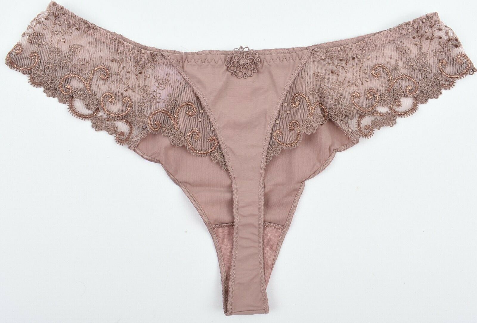SIMONE PERELE Women's Lace Detail THONGS Knickers Taupe Brown, size M