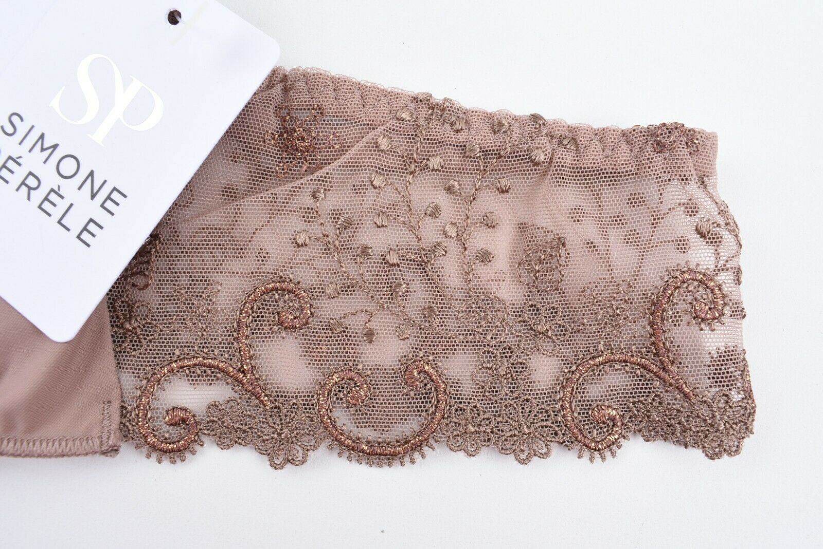 SIMONE PERELE Women's Lace Detail THONGS Knickers Taupe Brown, size M