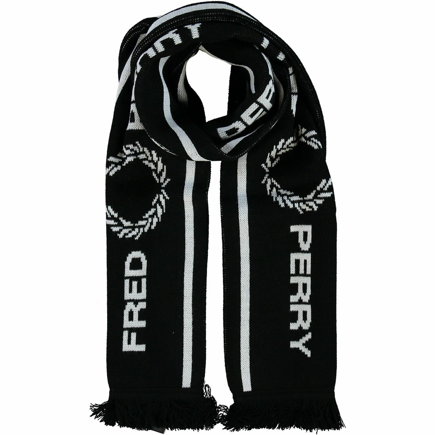 FRED PERRY Men's Black/White Knitted Scarf, made in England