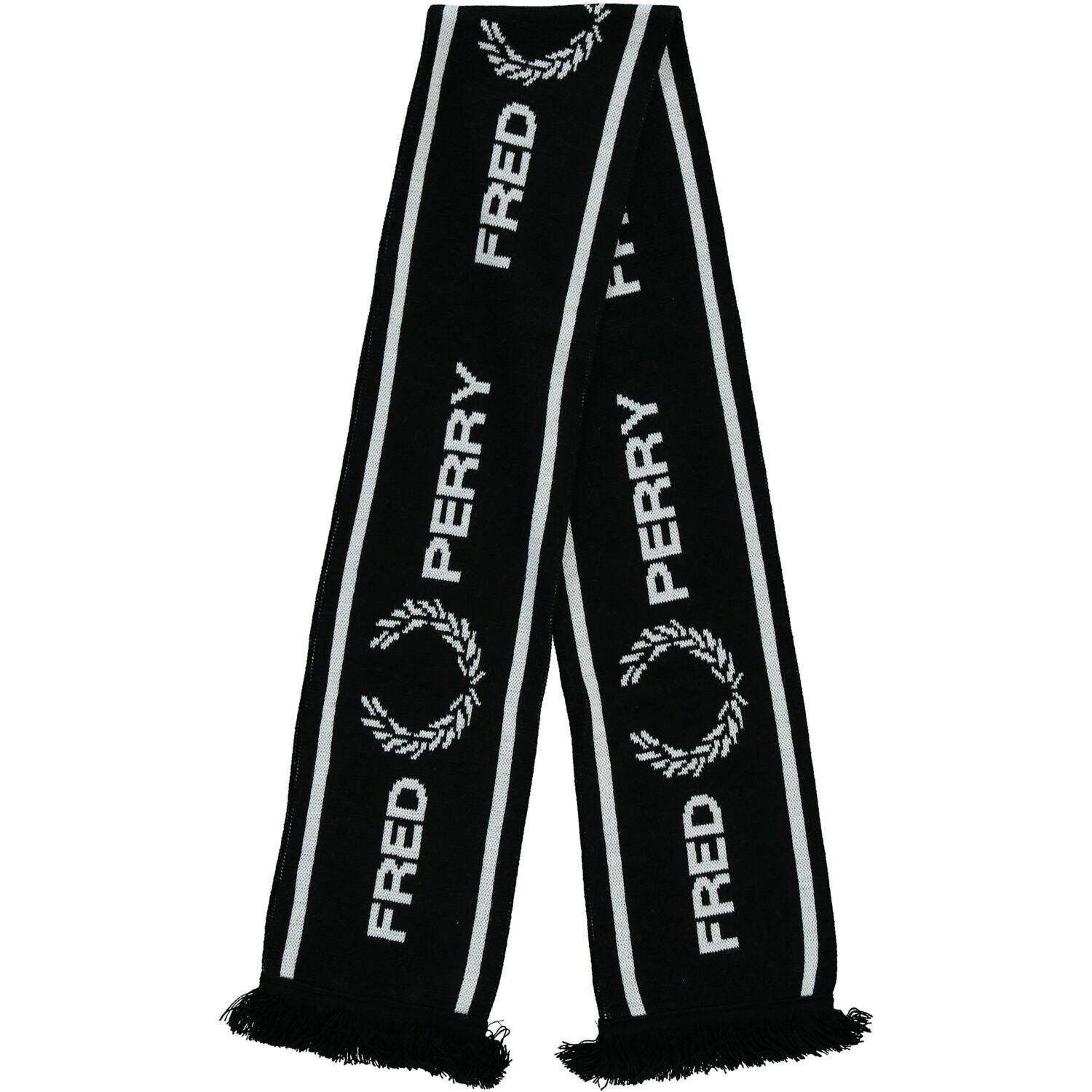 FRED PERRY Men's Black/White Knitted Scarf, made in England