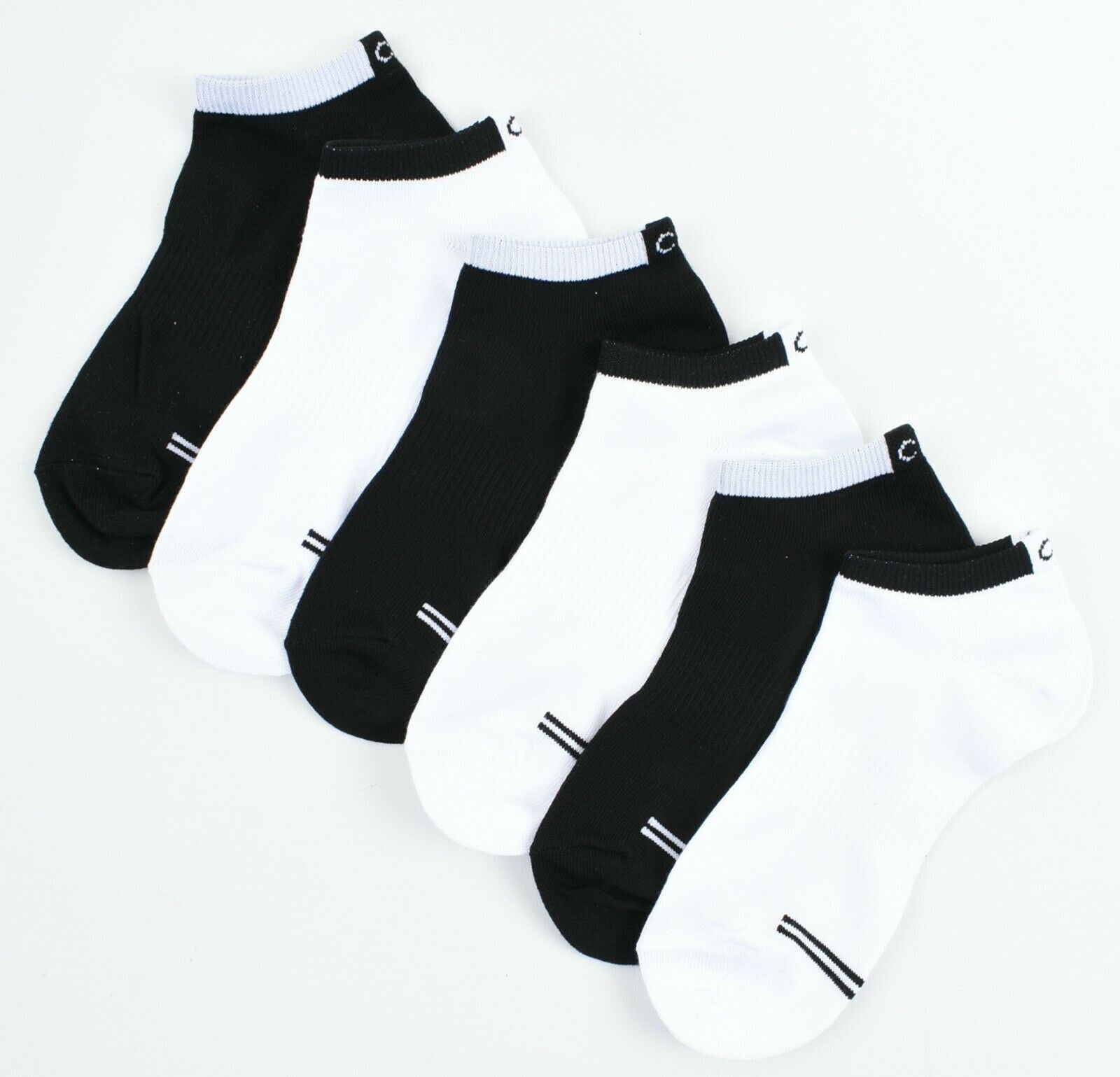 CALVIN KLEIN Women's 6-pk Cotton Rich Trainer Socks, Black/White, UK 4-7