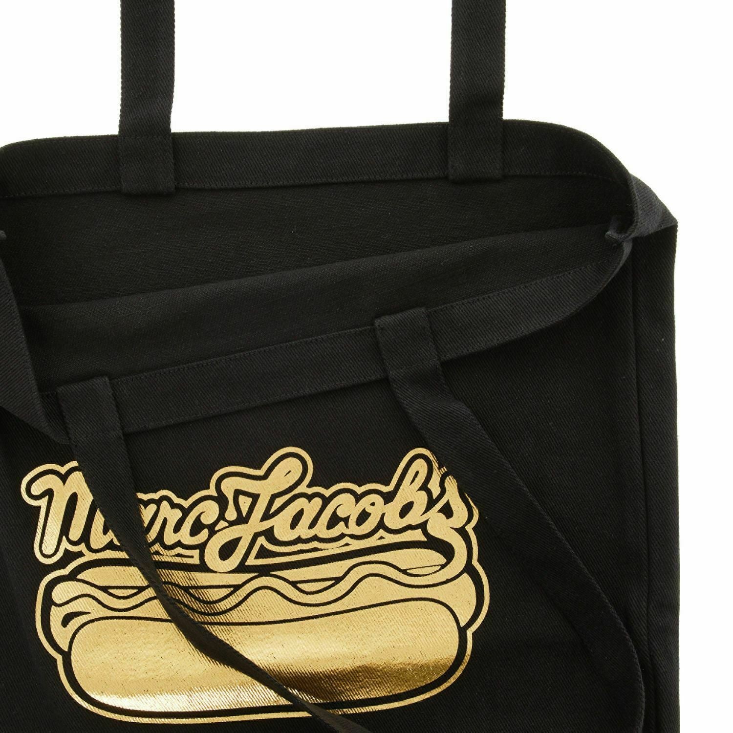MARC JACOBS Women's Black & Gold Canvas Shoulder Bag Beach Bag, 38x40 cm