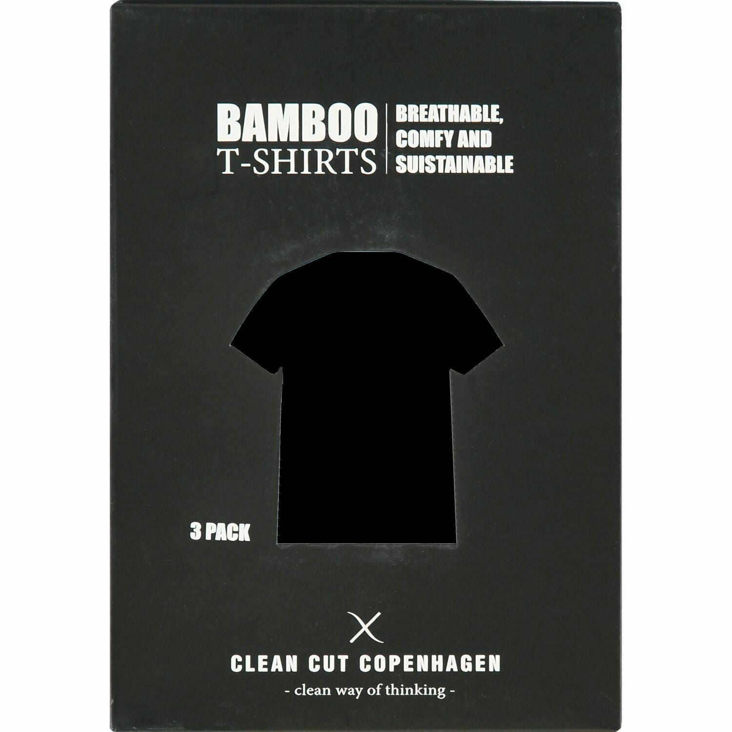 CLEAN CUT COPENHAGEN Men's 3-Pack Bamboo T-Shirts, Black, size L  RRP Â£55