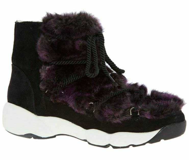 SO QUEEN Women's Purple Faux Fur and LEATHER Giovanna Boots - UK 5 UK 6