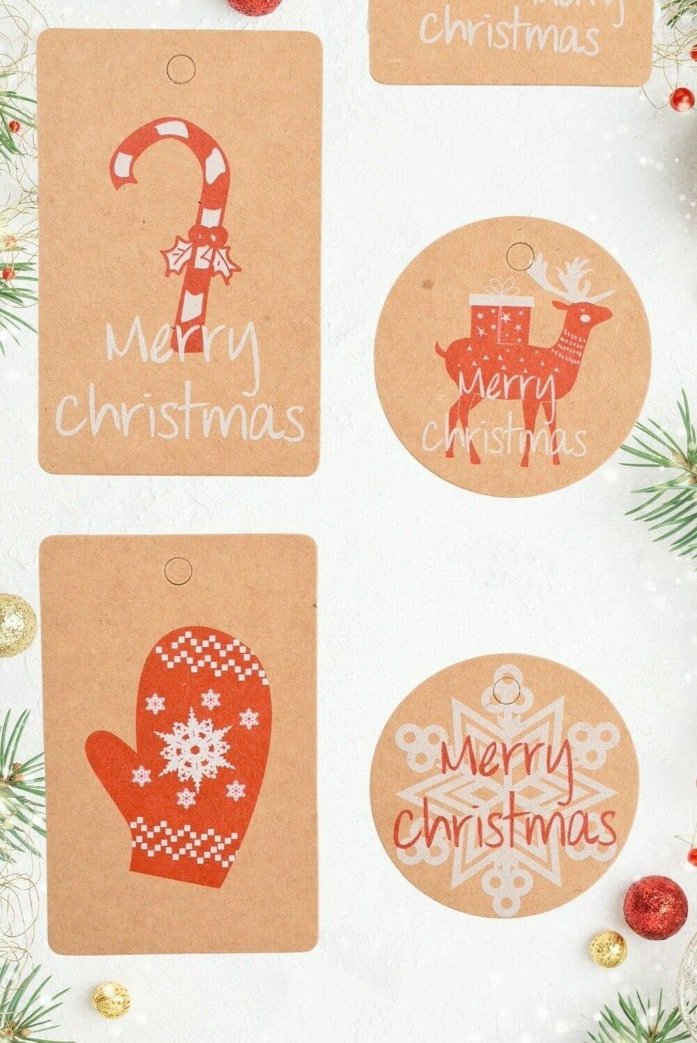 40pcs (4x10 Designs) Brown/Red Christmas Eco Gift Tags with Jute Strings 7x4.5cm