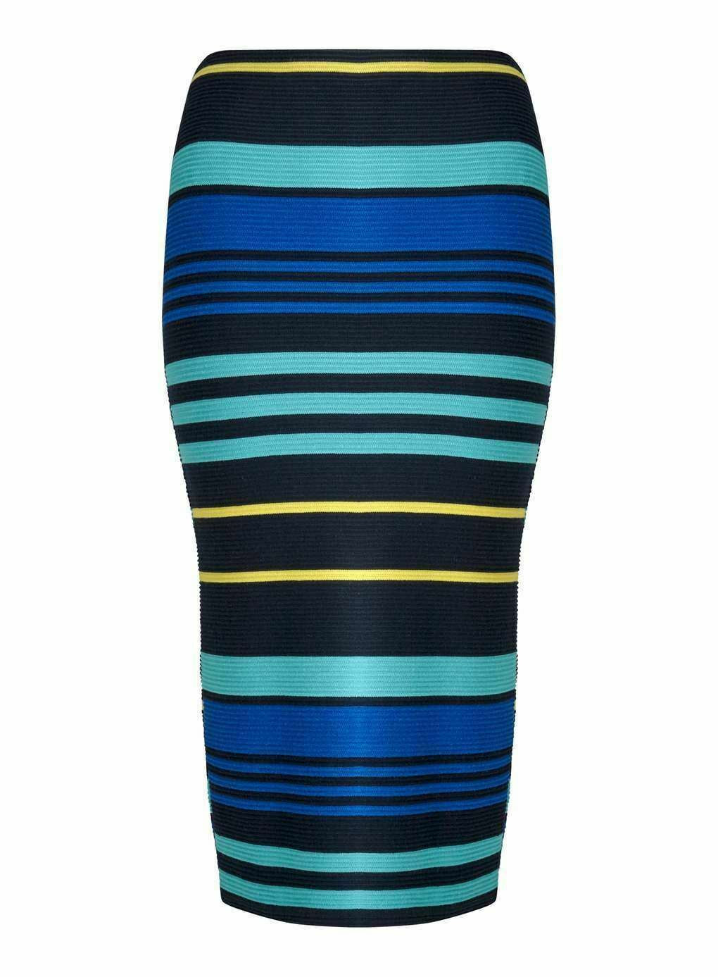 MISS SELFRIDGE Women's Blue Stripe Rib Pencil Midi Skirt, size UK 4