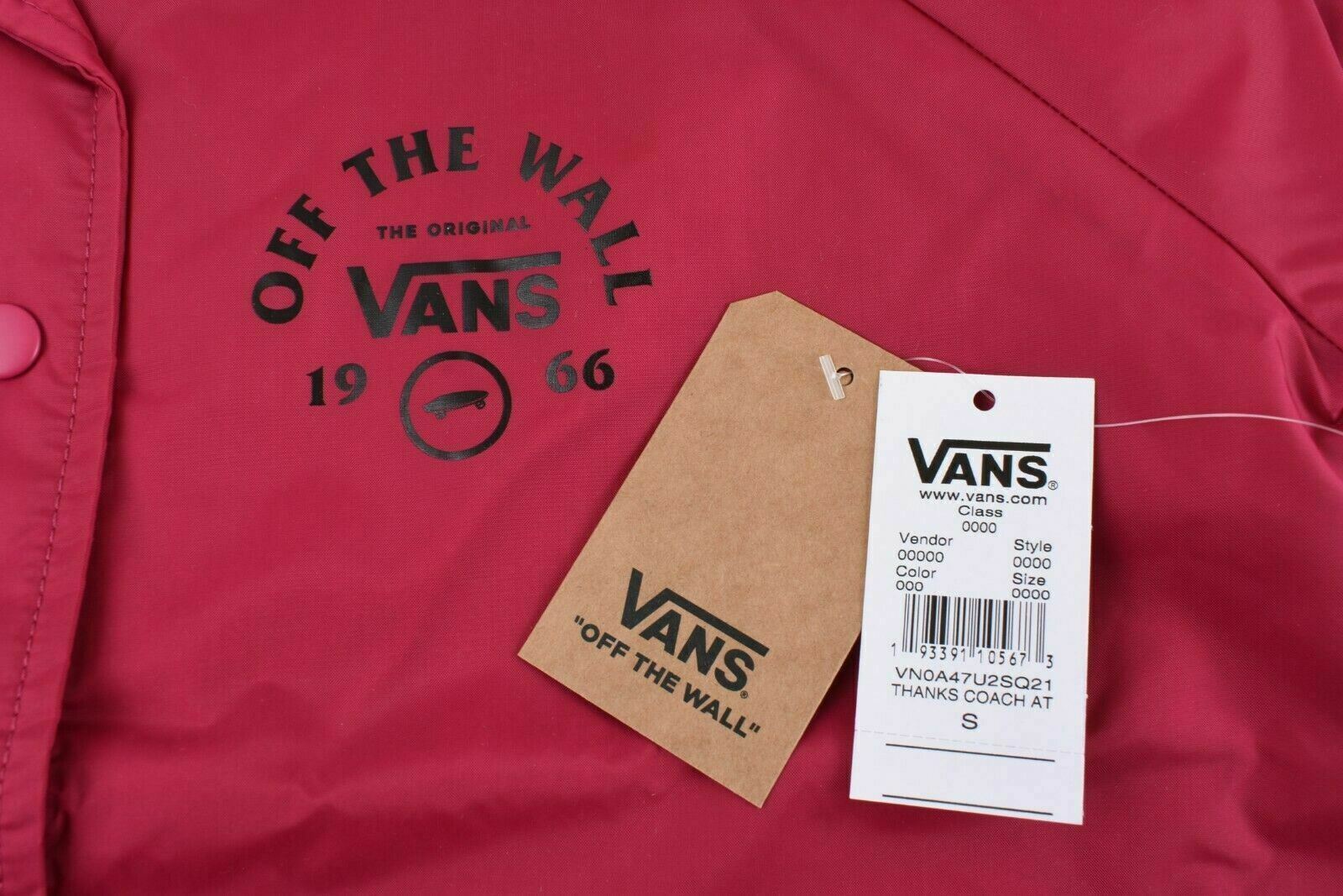 Vans Women's THANKS COACH Lightweight Logo Jacket Coat, Cerise, size Small