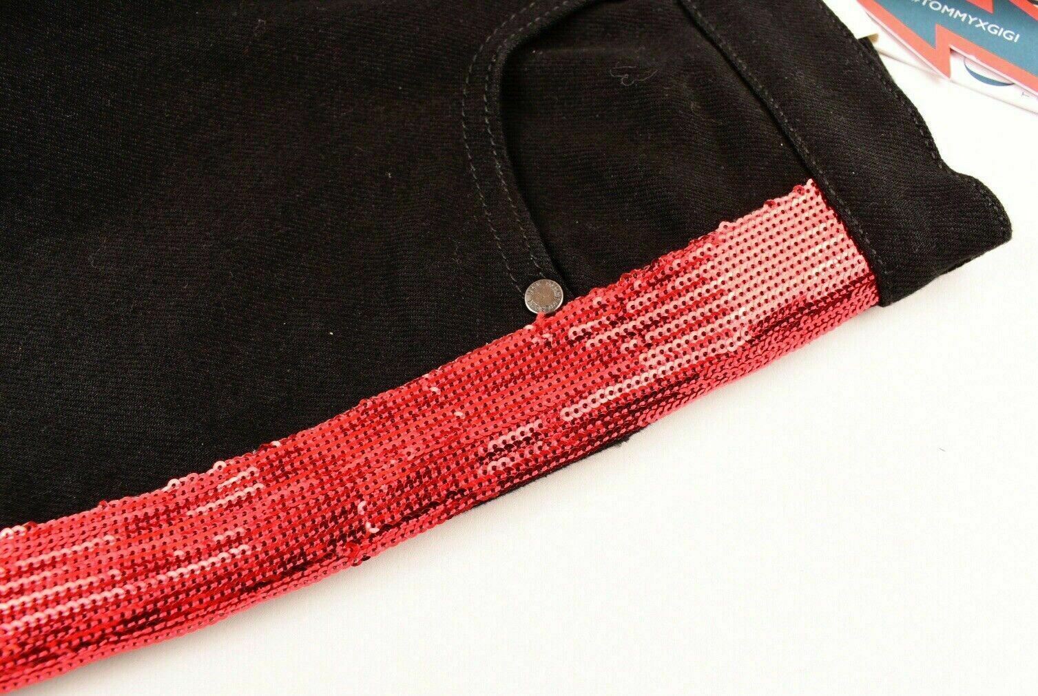 TOMMY HILFIGER x GIGI HADID Women's Black Jeans with Red Sequin Stripes, W27 L32