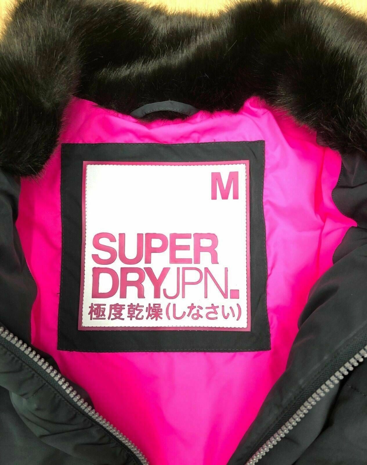 SUPERDRY Women's Black & Pink Padded Jacket, size Medium