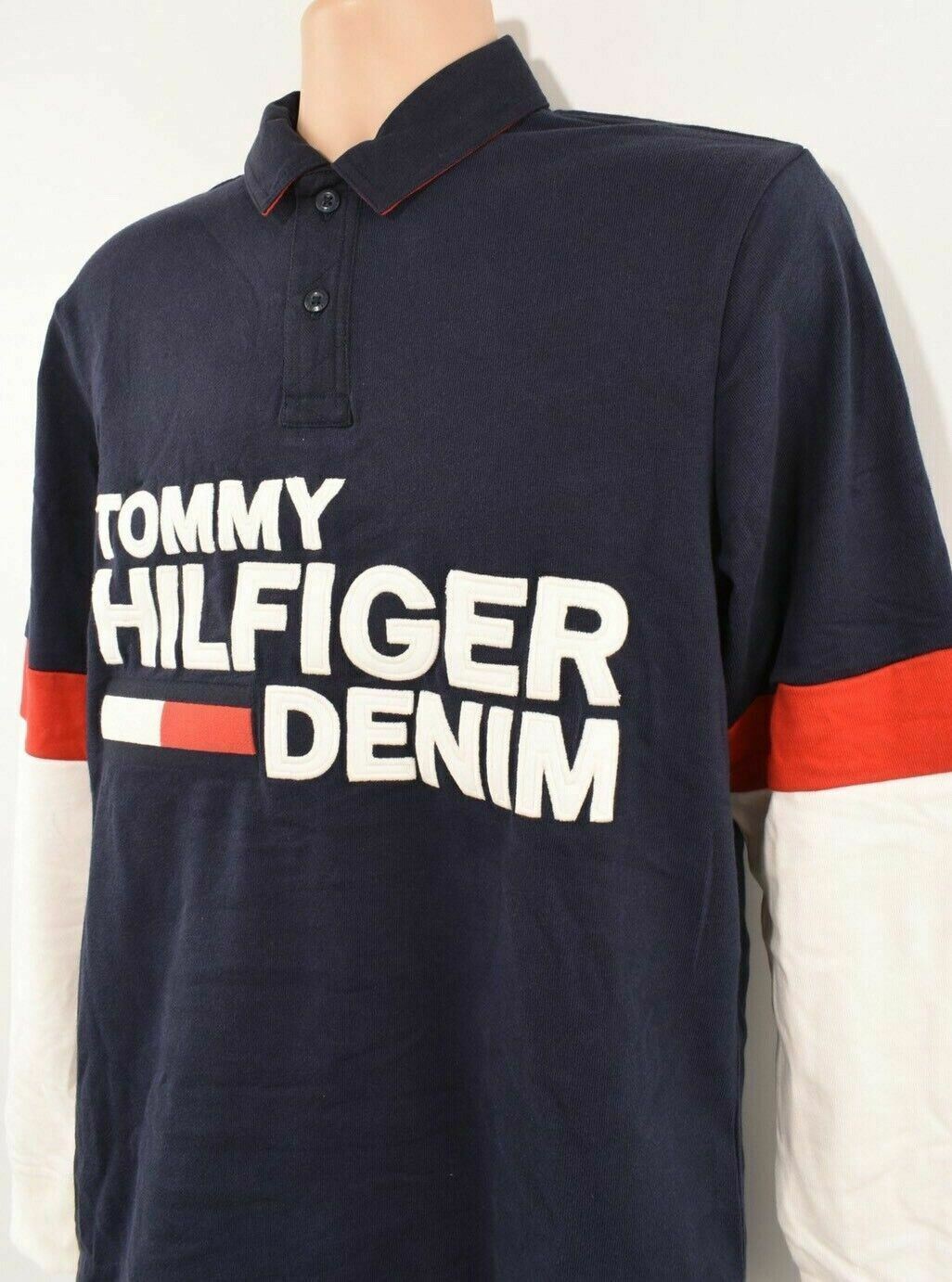 TOMMY HILFIGER Men's Long Sleeve Polo Shirt, Navy Blue, size S /size M /size L