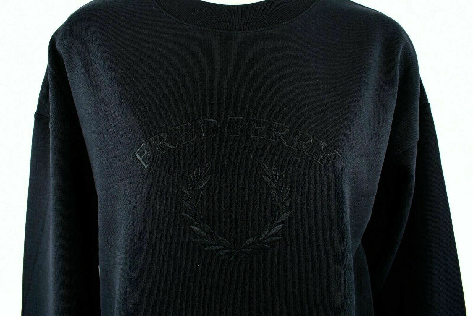 FRED PERRY Women's Black Embroidered Logo Cotton Jersey Sweatshirt, UK 10