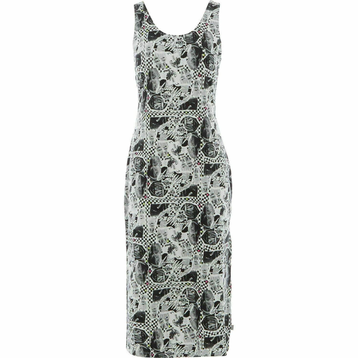 VANS Women's ZINE Sting Stretch Cotton Midi Dress, Black/White, size XS