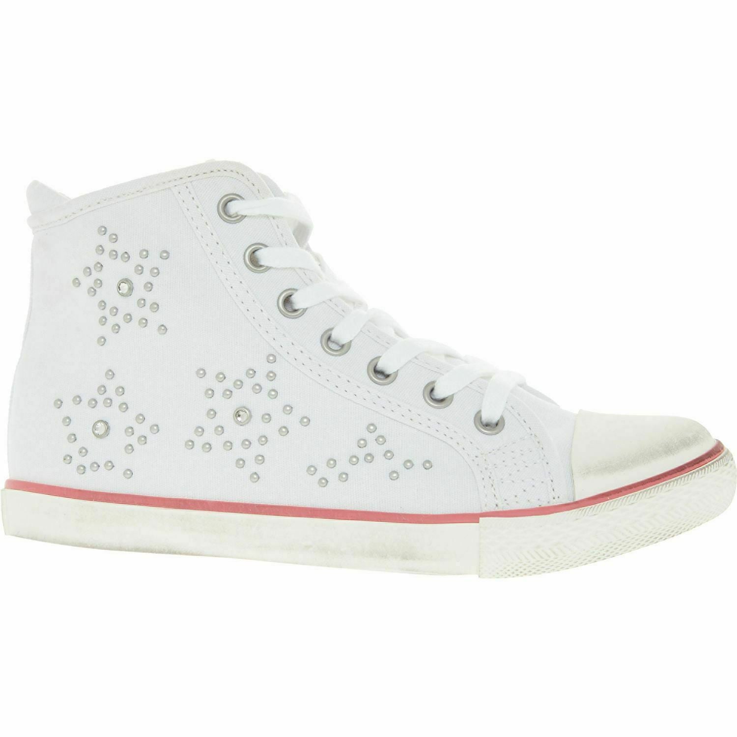PEPE JEANS Girls' White Distressed Canvas Hi Top Trainers, size UK junior 4