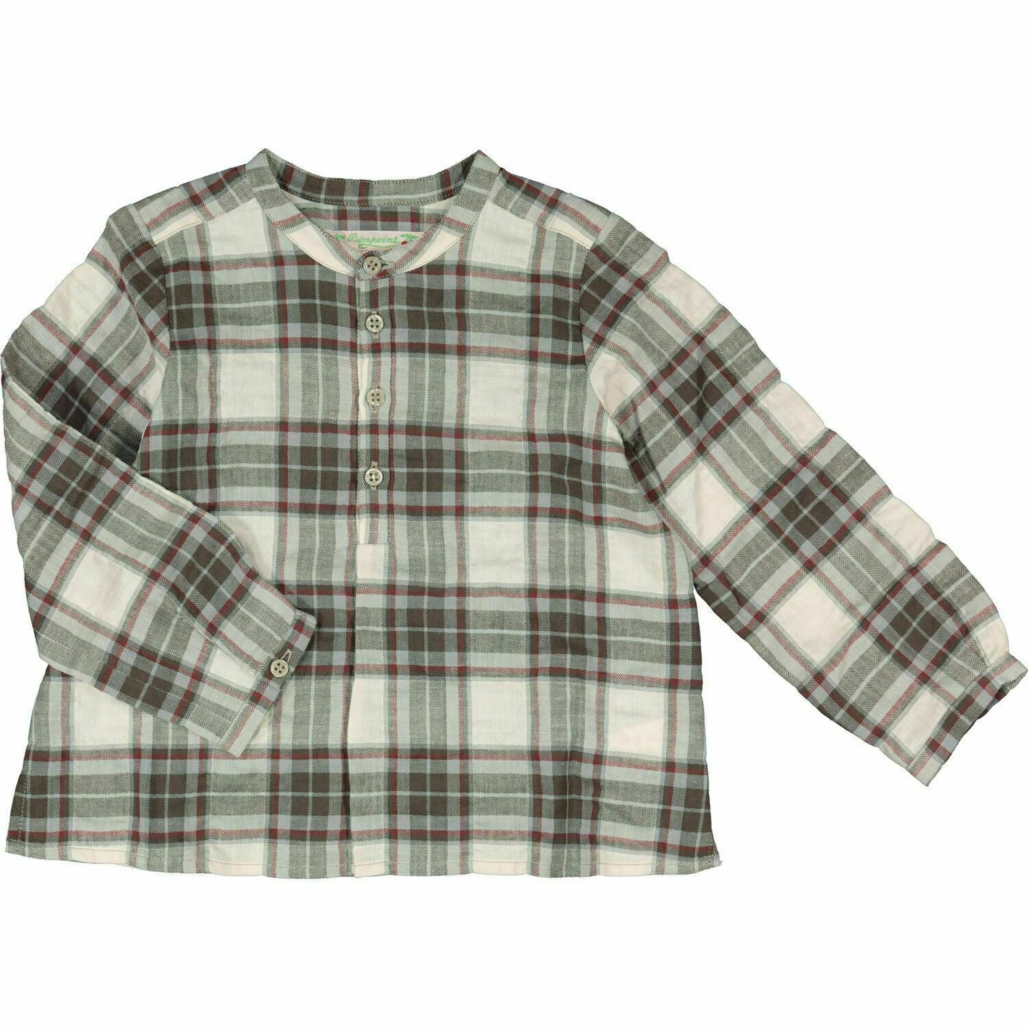 BONPOINT Baby Girls' Long Sleeve Checked Shirt Top, White/Red/Grey, 6 months