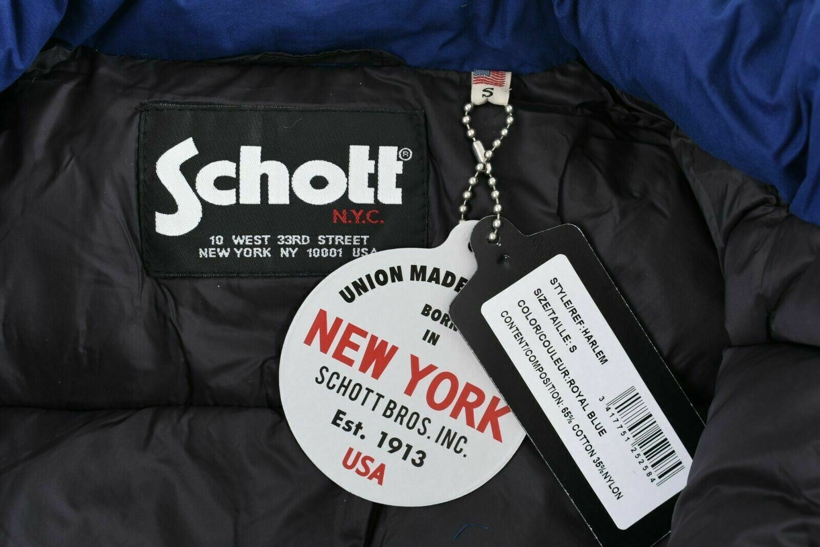 SCHOTT Men's HARLEM Padded Warm Winter Jacket, Royal Blue, size S chest 35-37 in