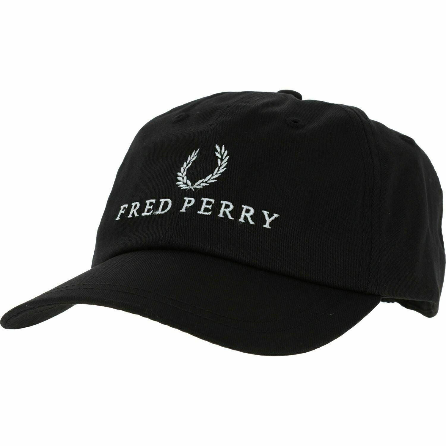 FRED PERRY Men's Black Tennis Cap Hat, White Logo