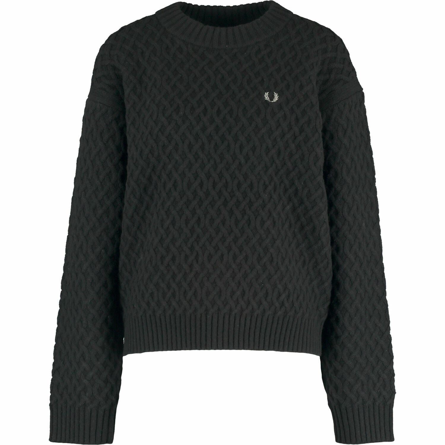 FRED PERRY Women's Textured Knit Jumper, WOOL BLEND, Black, UK 10