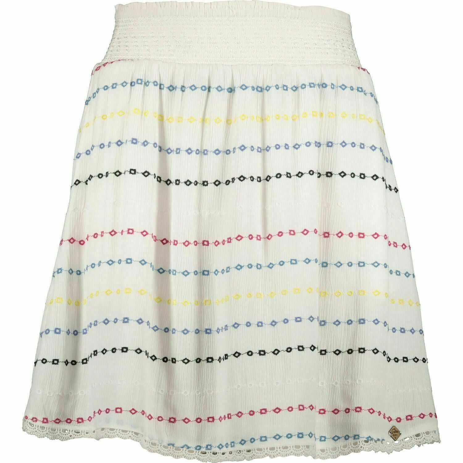SUPERDRY Women's SARA Smocking Skirt, White/Geo, size XS / UK 8