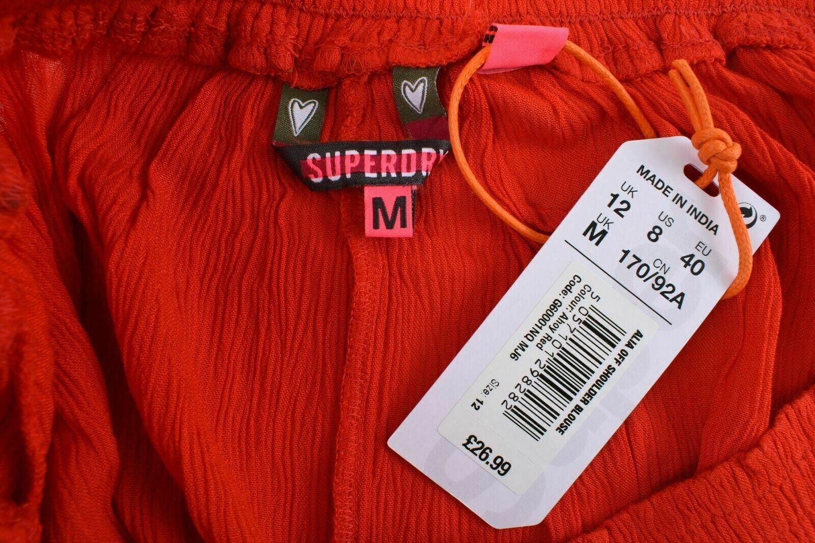 SUPERDRY Women's ALIA Off Shoulder Blouse Top Ahoy Red, size M / UK 12