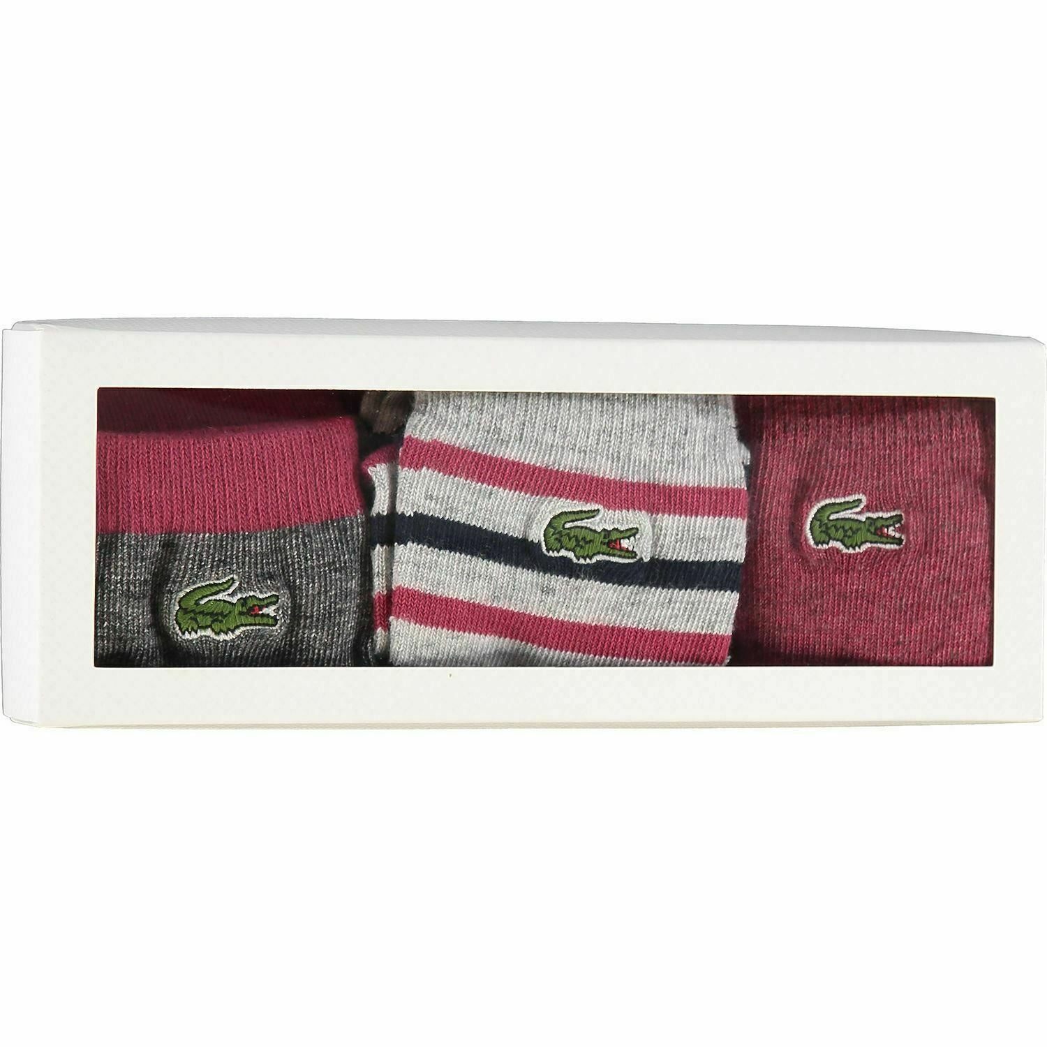 LACOSTE Boys' 3-Pack Raspberry Red & Grey Socks Set, size 4 years