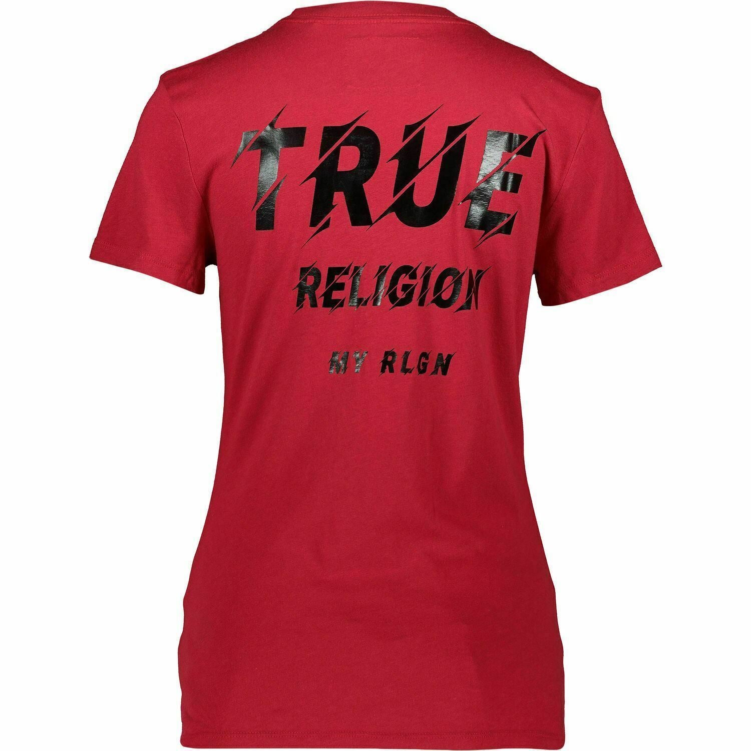 Women's TRUE RELIGION LOGO V-NECK RED T-SHIRT TOP! SIZE S, SMALL