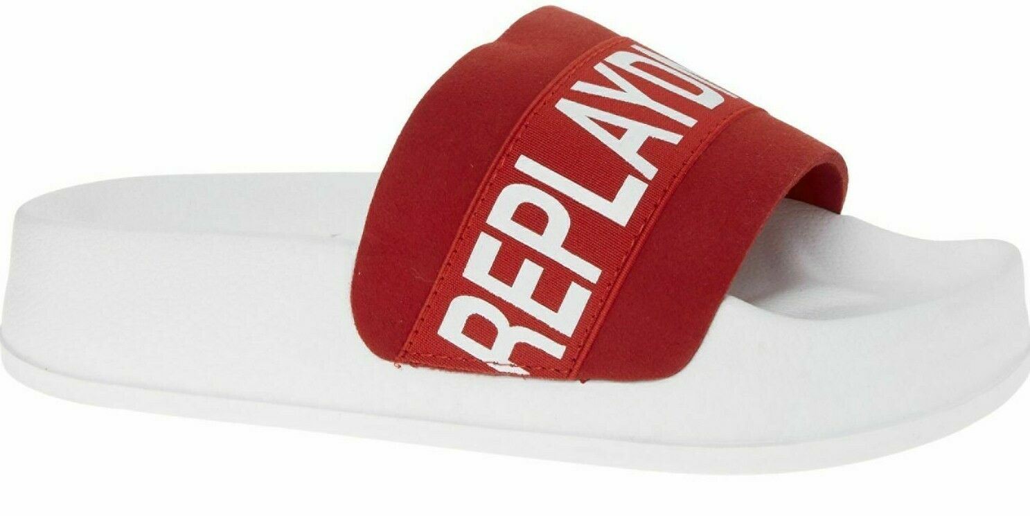 REPLAY Women's Red & White Logo Sliders, Sandals, size UK 6 / EU 39