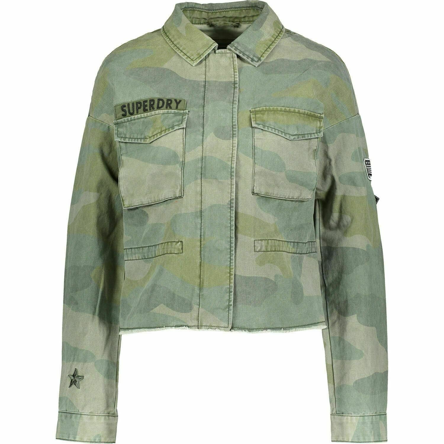SUPERDRY Women's Crop Utility Jacket, Washed Green Camo, size L / UK 14