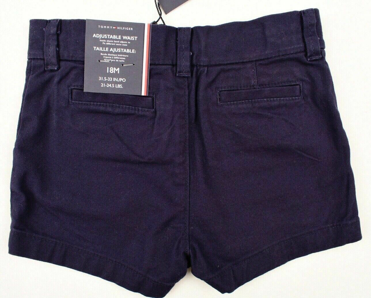 TOMMY HILFIGER Baby Girls' Adjustable Waist Shorts, Navy Blue size 18 months