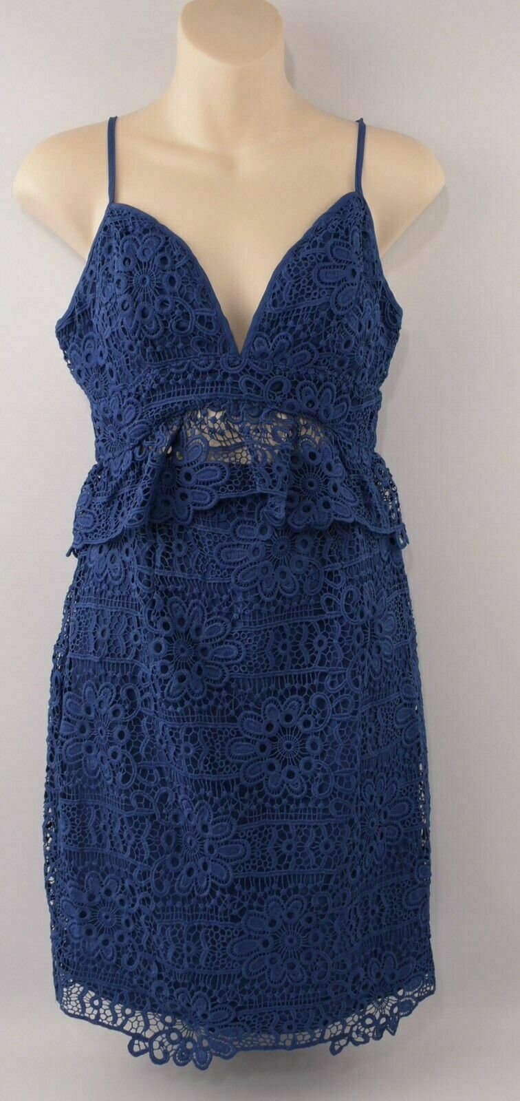 GUESS Women's Crochet Spaghetti Straps Dress, Blue, size UK 4 UK 6