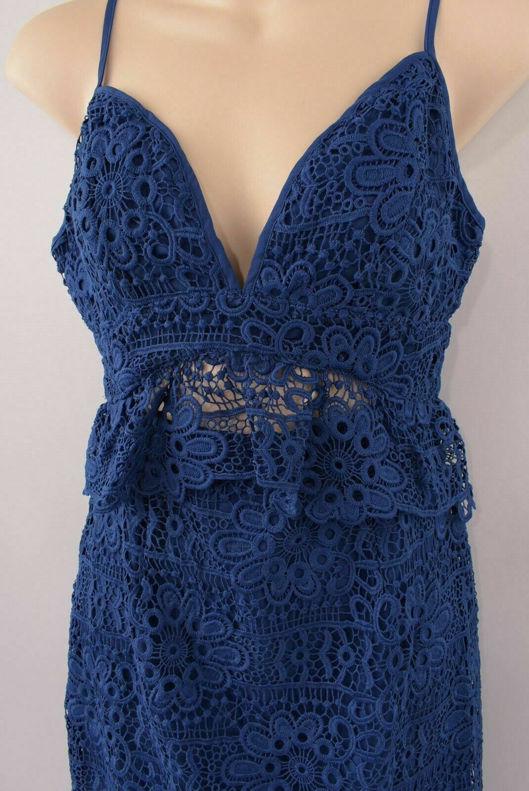 GUESS Women's Crochet Spaghetti Straps Dress, Blue, size UK 4 UK 6