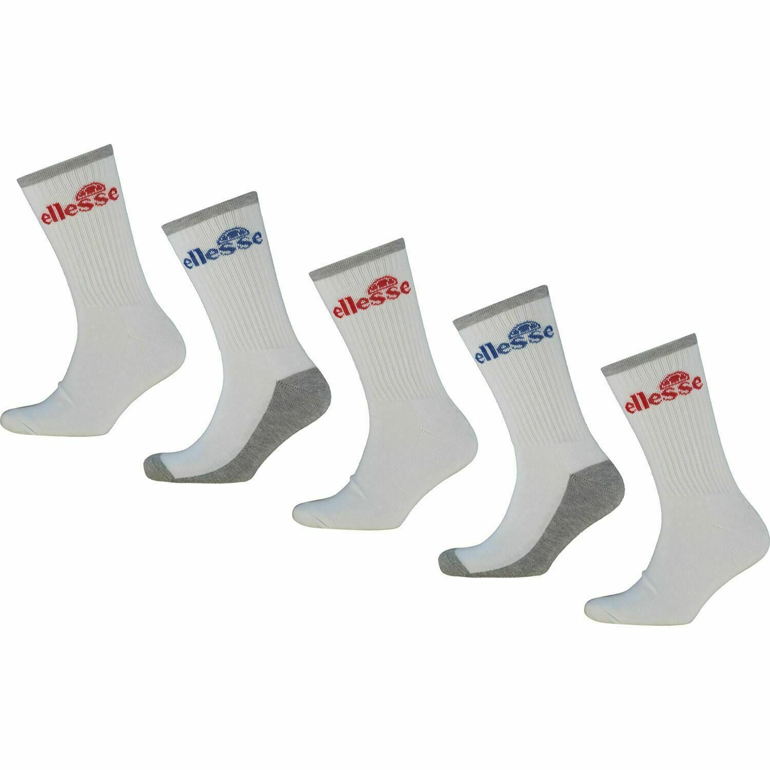 ELLESSE Men's 5-pack Sport Performance Crew Socks, White, UK 7-11