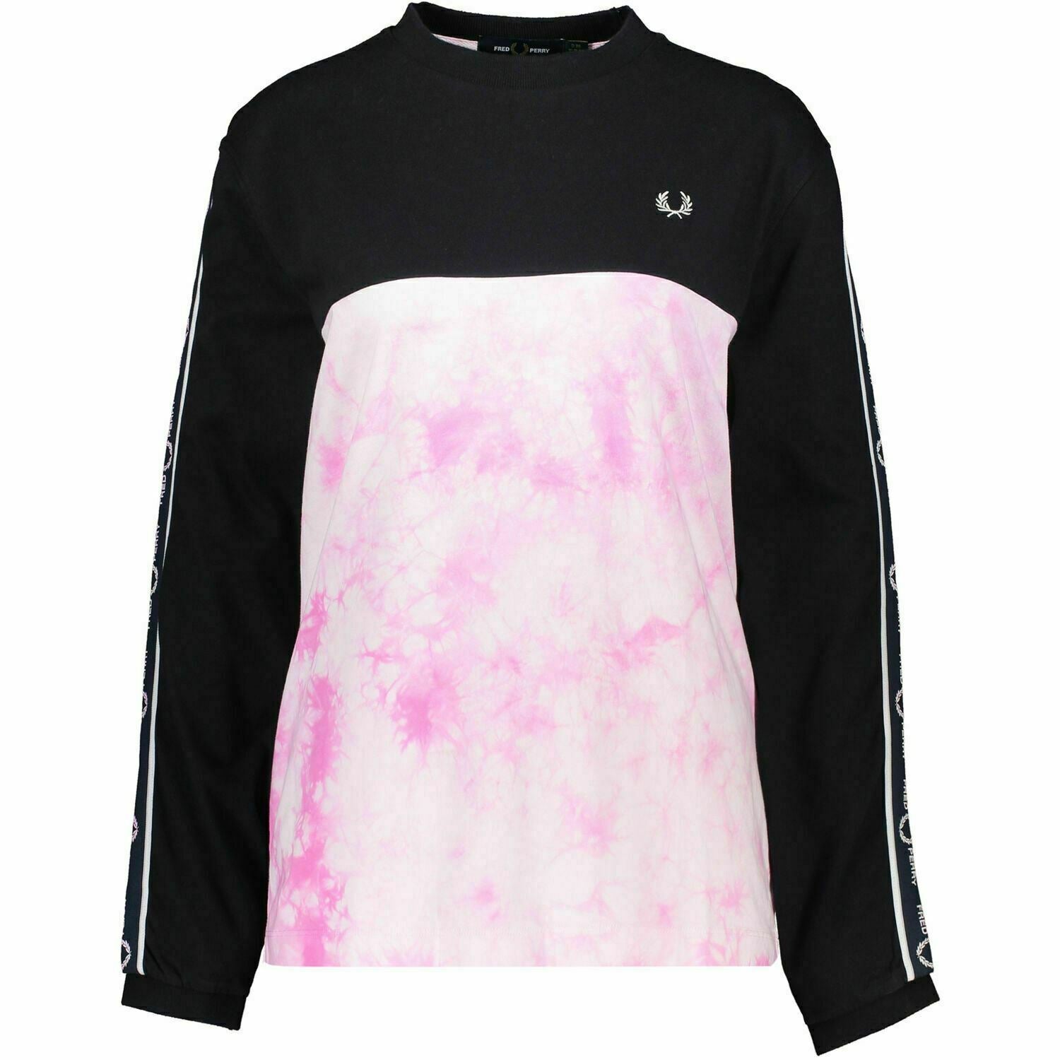 FRED PERRY Women's Black & Pink Tie Dye Long Sleeve Top, size UK 10