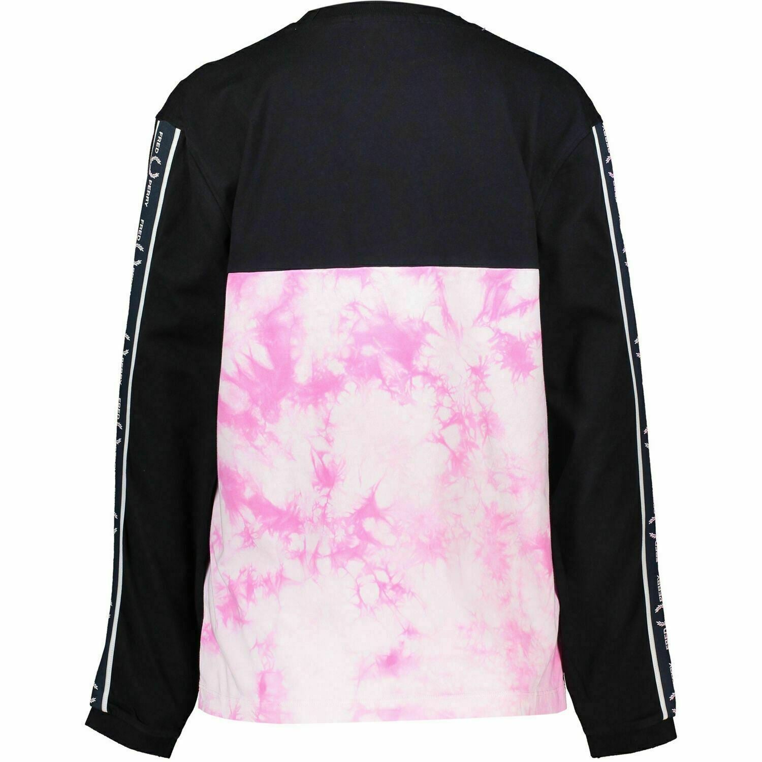 FRED PERRY Women's Black & Pink Tie Dye Long Sleeve Top, size UK 10