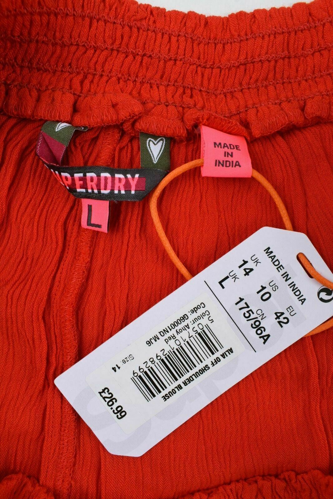 JOB LOT 28x SUPERDRY Womens ALIA Off Shoulder Blouse Top Ahoy Red size L / UK 14