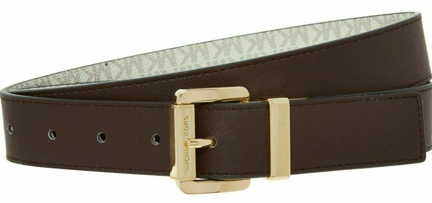 MICHAEL KORS Women's REVERSIBLE Belt, Brown/Vanilla Monogram, size M