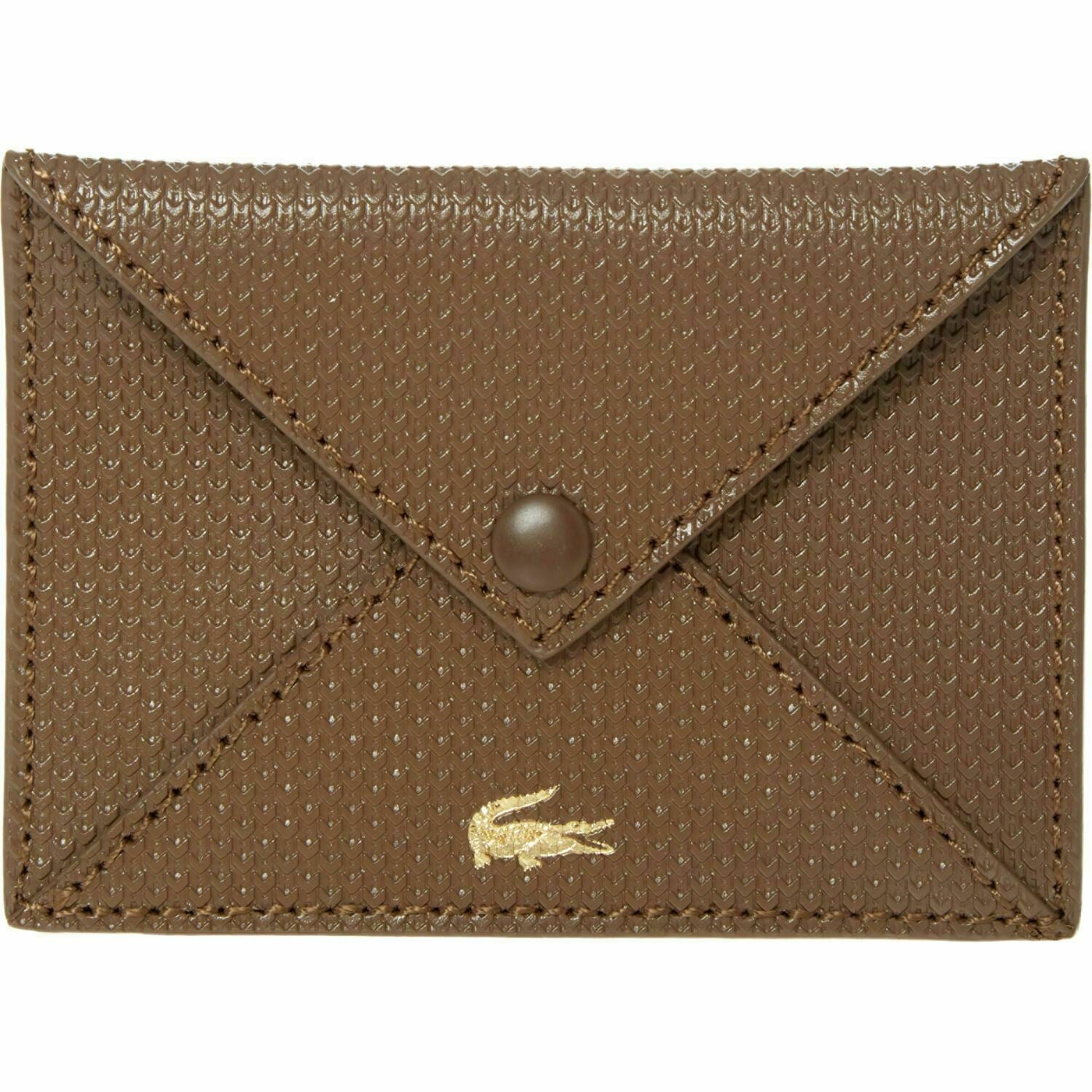 LACOSTE Genuine Leather Envelope Card Holder, Coffee Liqueur (Brown)