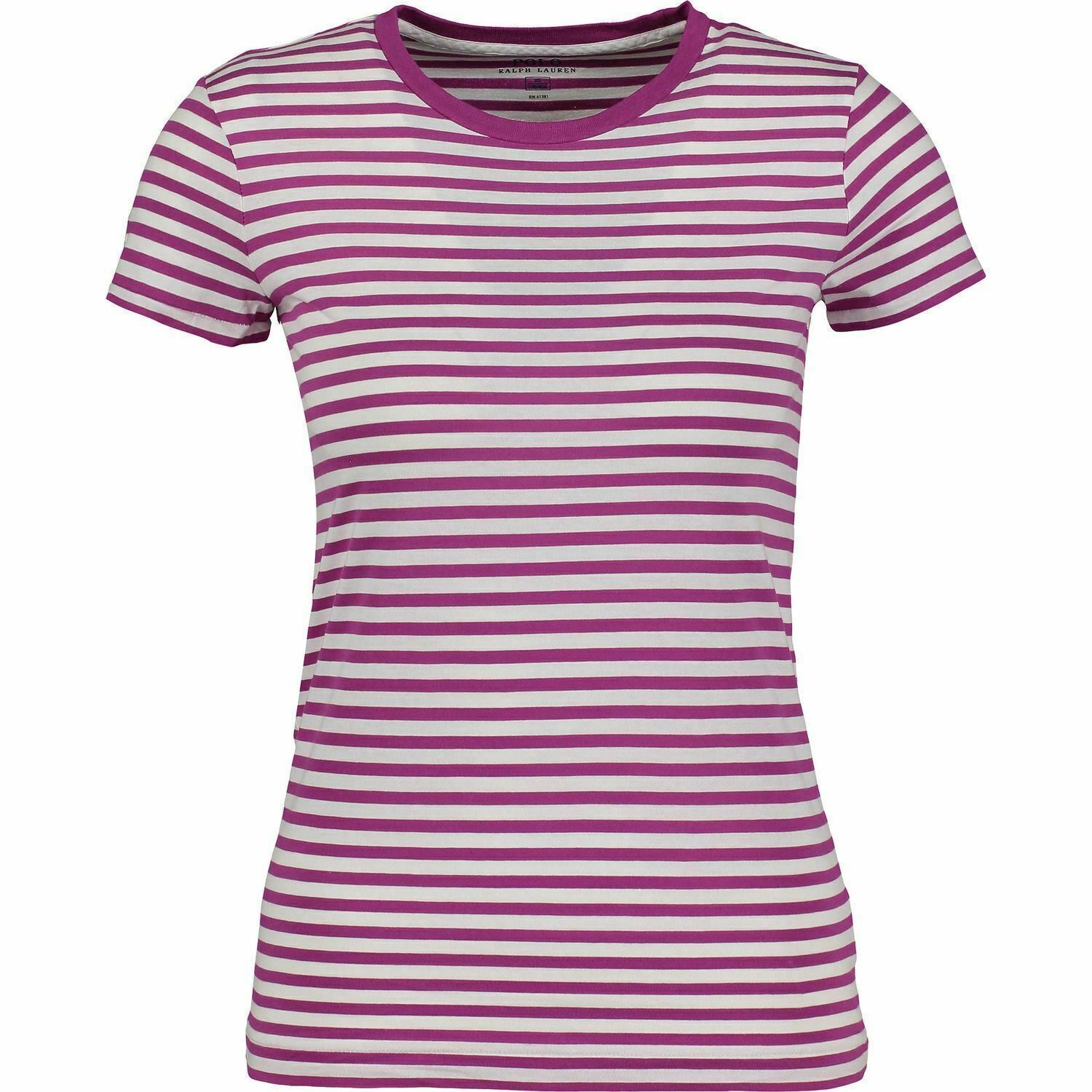 POLO RALPH LAUREN Women's Plum & White Striped T-Shirt Size XS