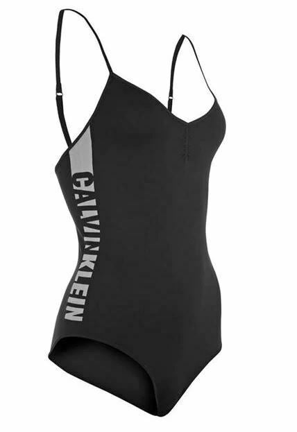 CALVIN KLEIN Women's Black Bodysuit, Side Logo, size M / UK 12