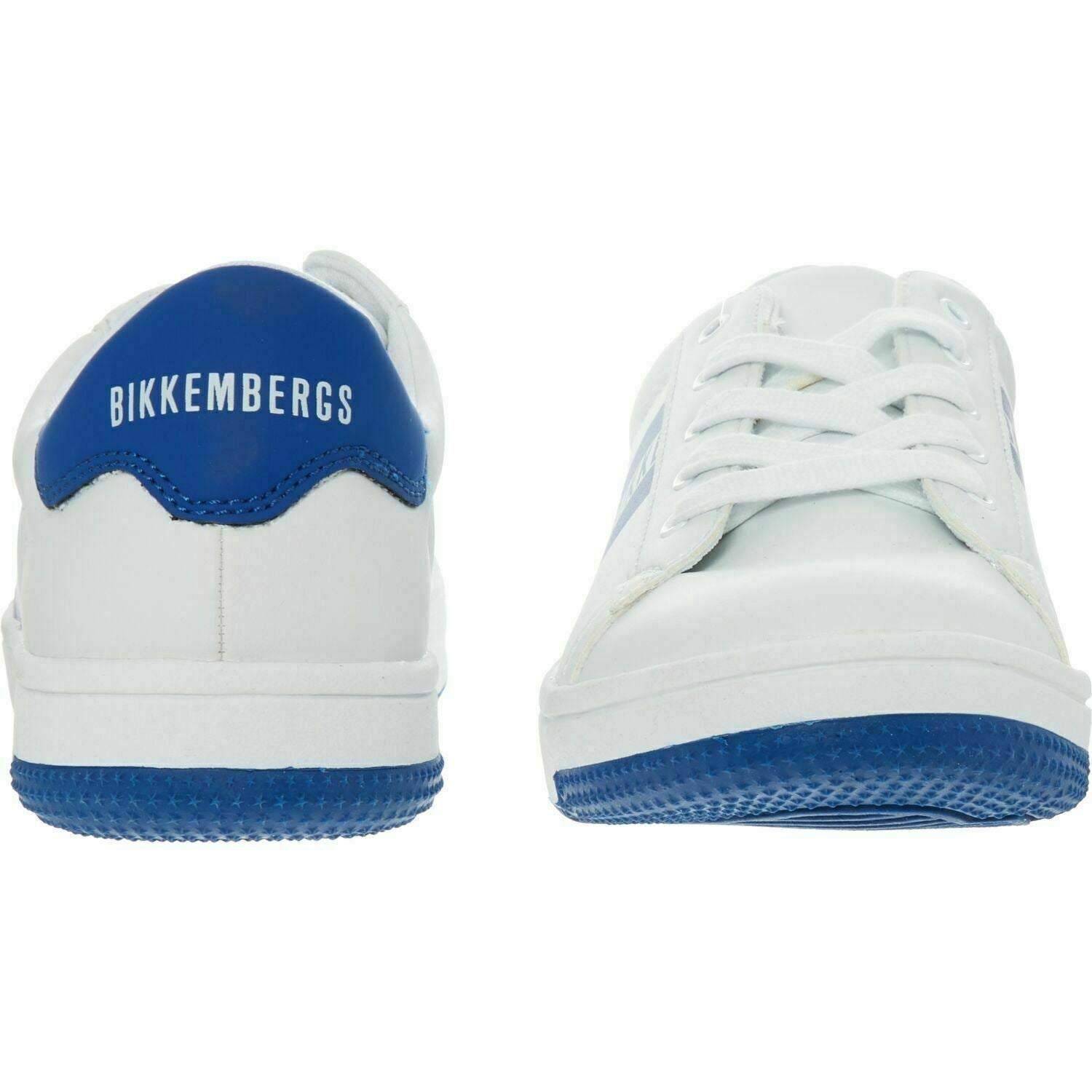 BIKKEMBERGS Boys' White & Blue Logo Trainers, size UK junior 6 /EU 39