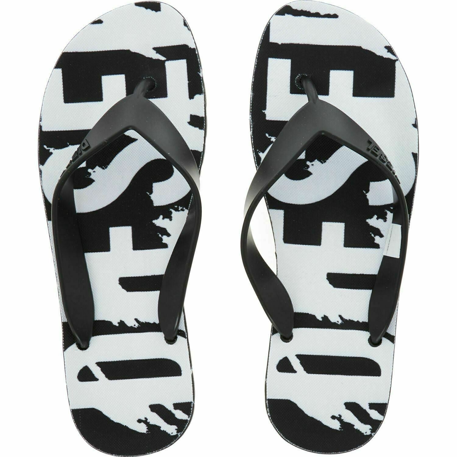 DIESEL Women's SPLISH Flip Flops Sandals, Black/White UK 5 / EU 38